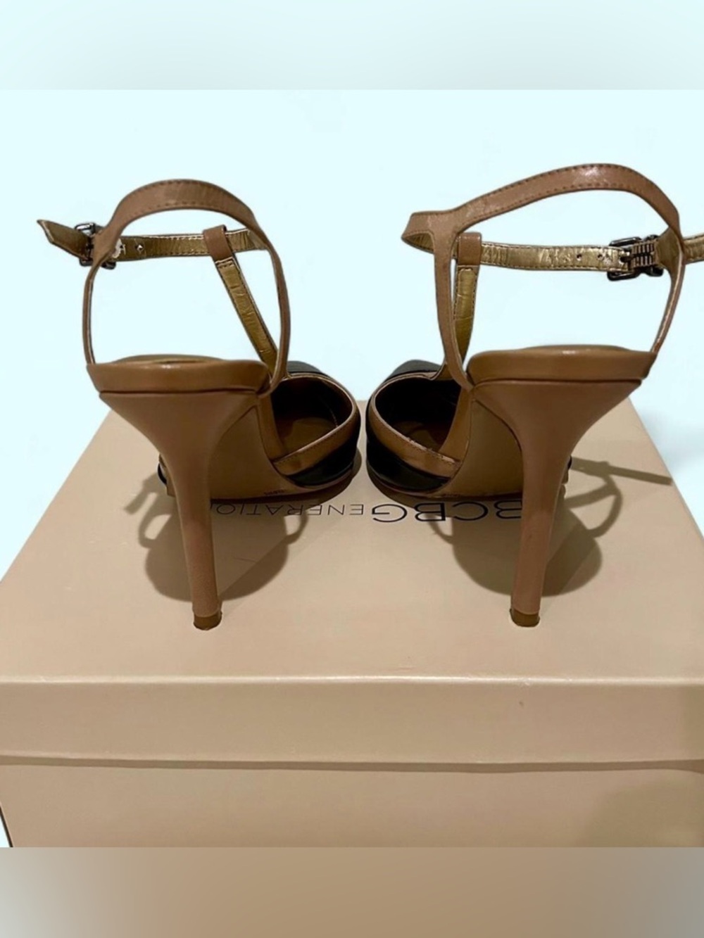 Black & Tan T-Strap Heels - Picture 4 of 6